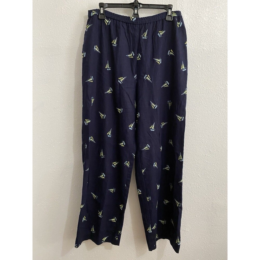 Coldwater Creek Women’s Blue Linen Sailboat Embroidered Pants M K34